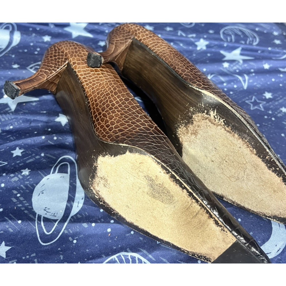 Stuart Weitzman Pumps Heels 7.5N Leather Crocodile Brown Ombre Pointy Toe Work - Picture 6 of 12